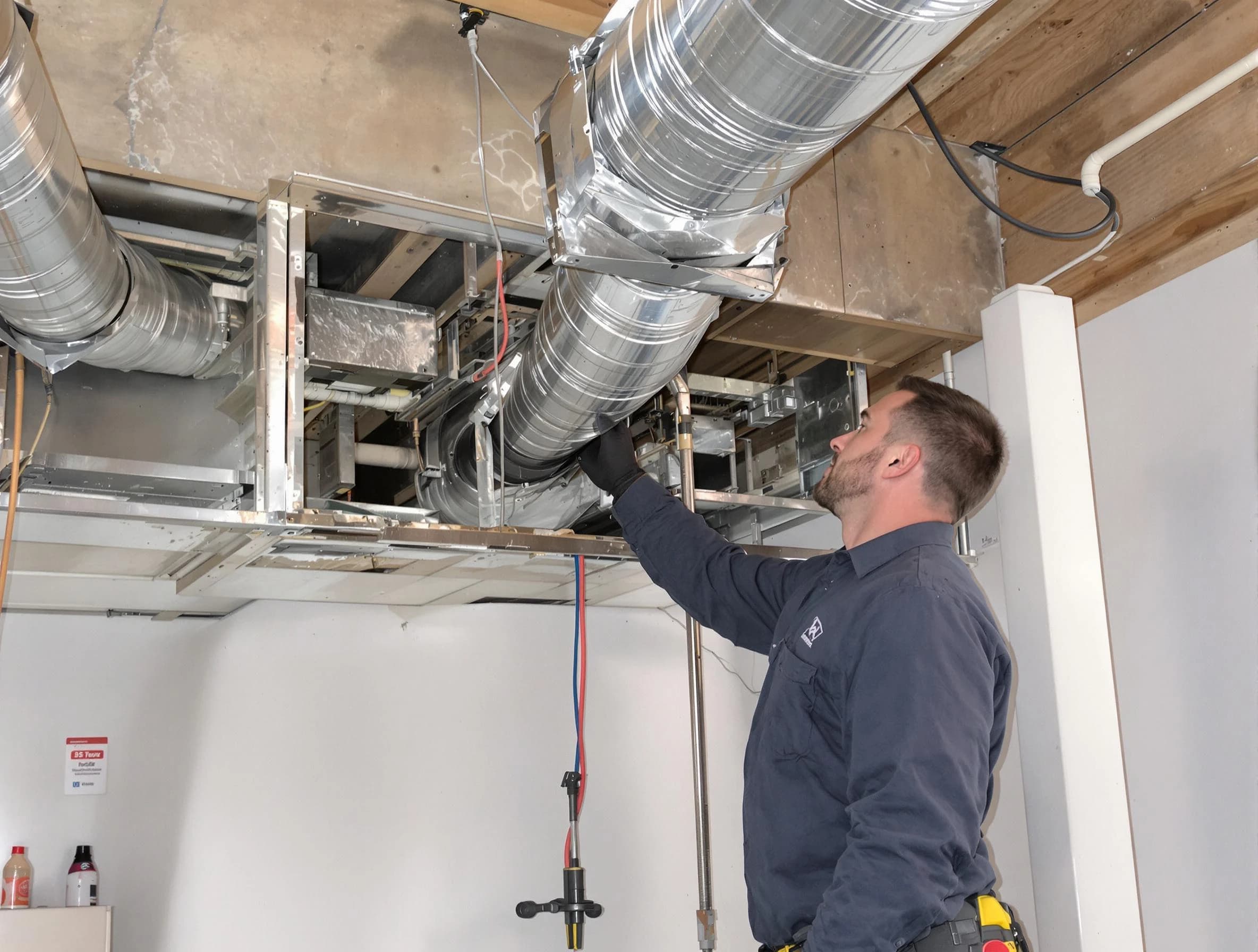 Fairmount Air Duct Cleaning technician performing professional air duct repair using specialized tools in Fairmount