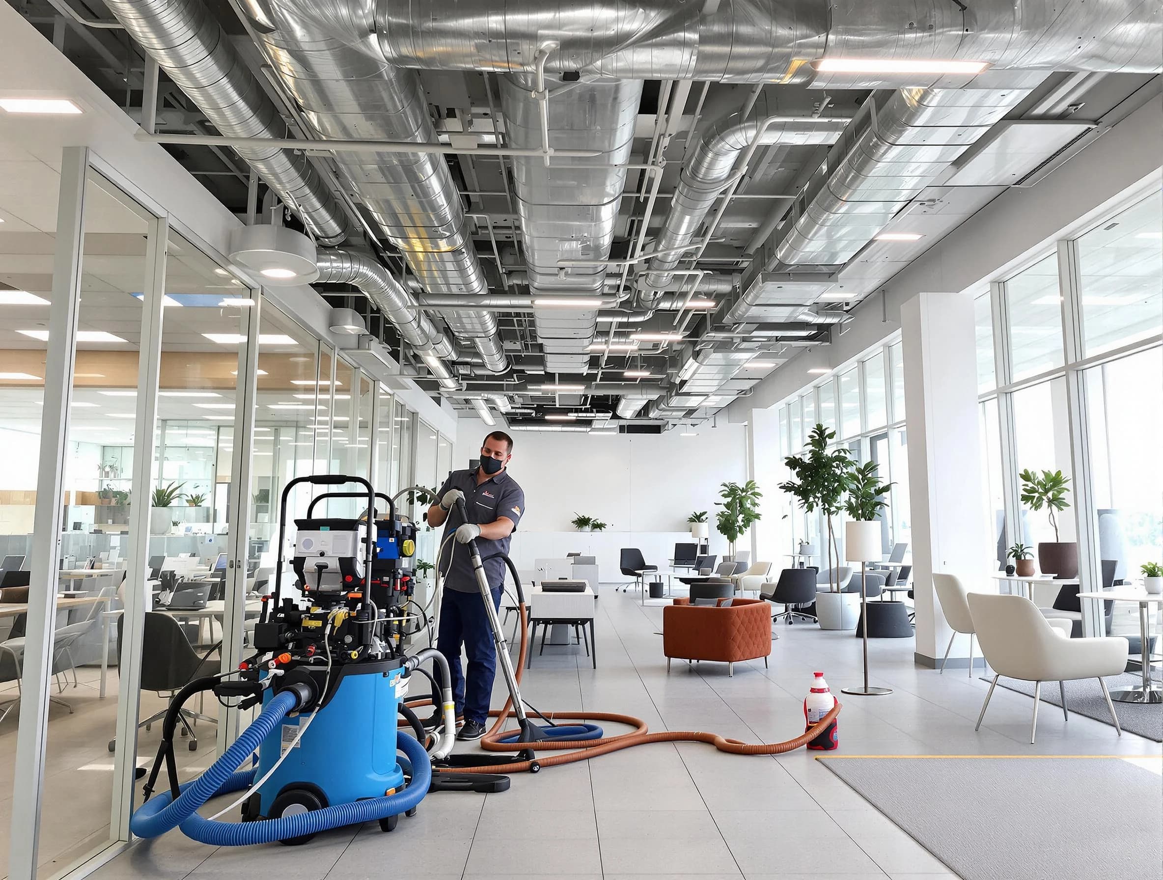 Fairmount Air Duct Cleaning team conducting comprehensive commercial duct cleaning at a business location in Fairmount