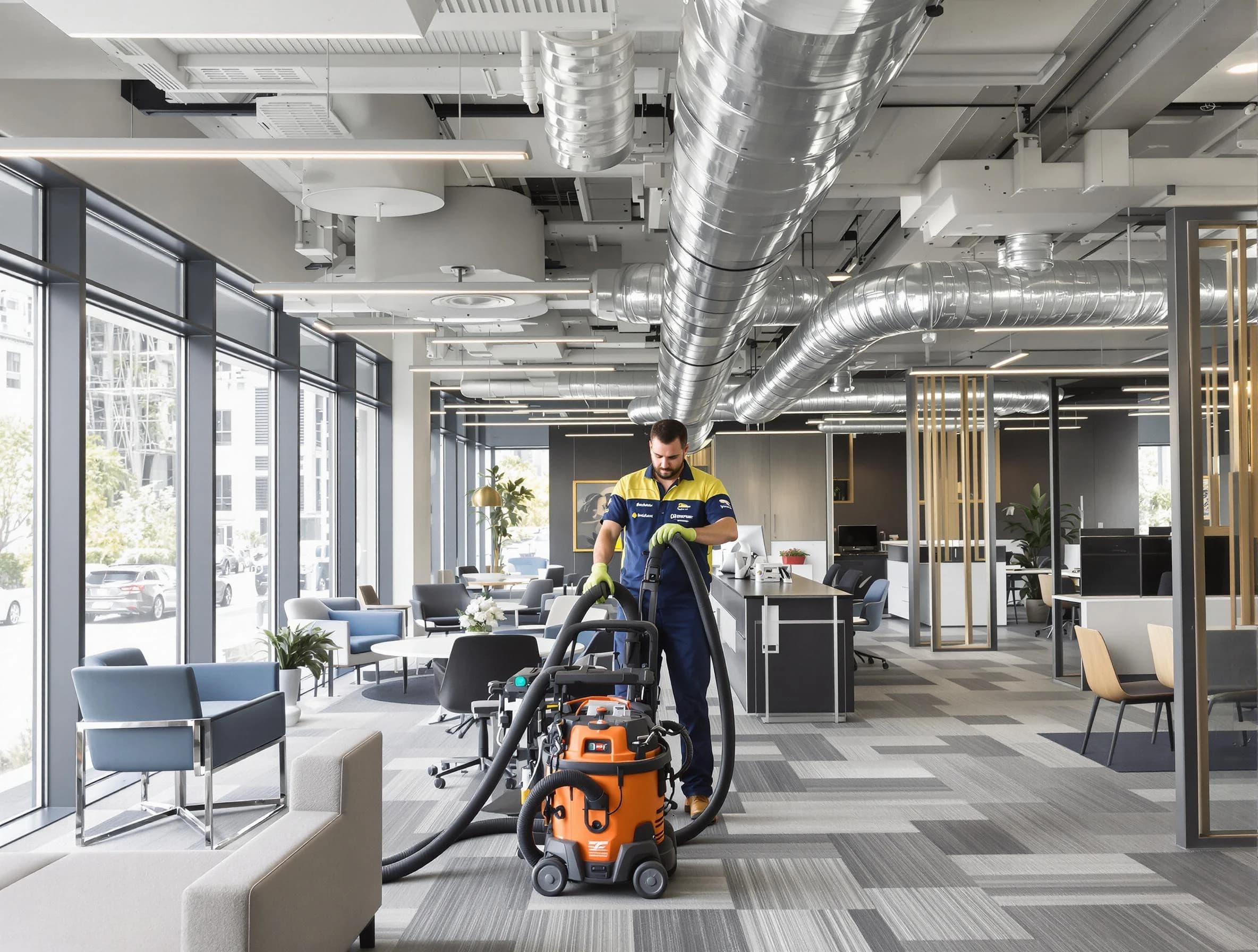 Fairmount Air Duct Cleaning team performing thorough commercial duct cleaning at a Fairmount business center